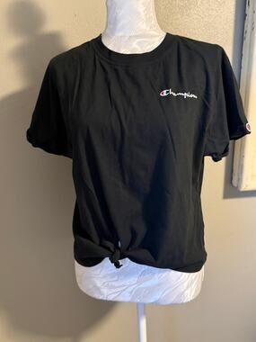 Champion front tie cropped black T-shirt